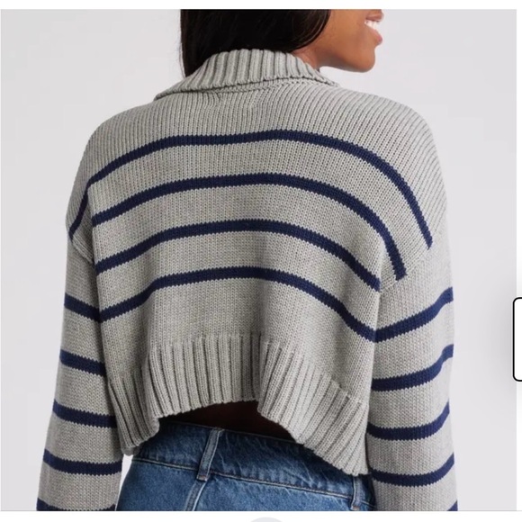 Pacsun Blue Gray Stripes Cotton Academia Collegiate Crop Polo Sweater XL NWT - Picture 2 of 8